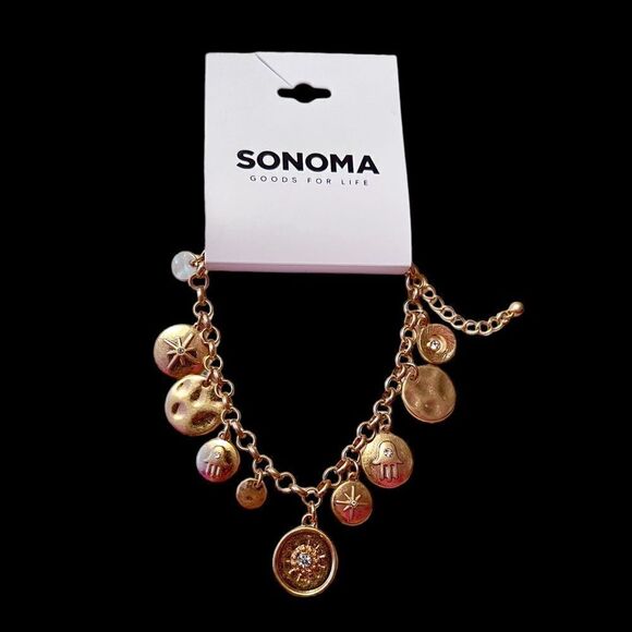 ⭐️3/$25⭐️ Sonoma Rhinestone Hamsa Star Gold Tone Charm Bracelet NWT - Picture 1 of 3
